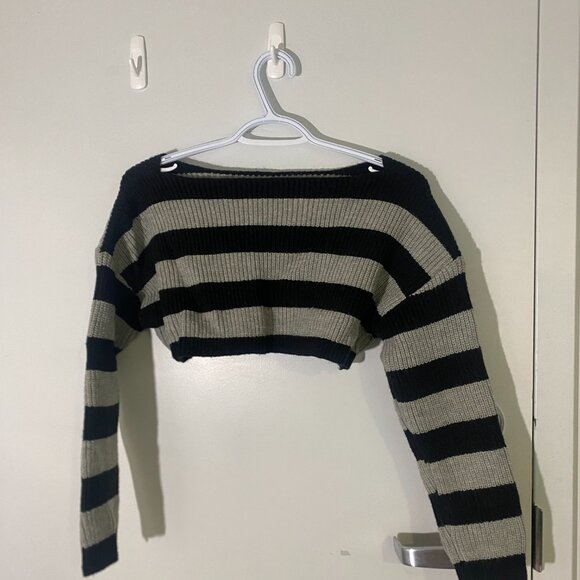 Striped Off-Shoulder Long-Sleeve Knit Sweater - Picture 2 of 2